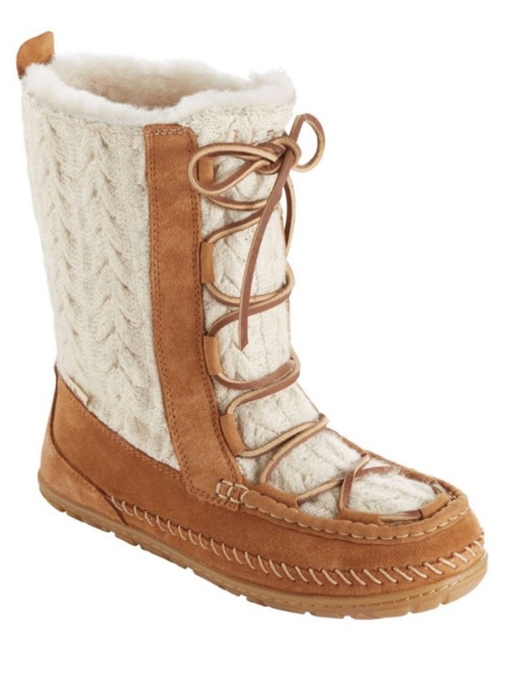 L.L. Bean Wicked Good Lodge Boots Cable Knit , Suede, Shearling Lined, size 8